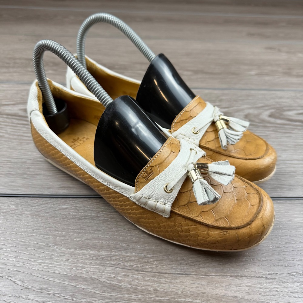 Peter Millar Womens Tassel Loafers Snakeskin Embossed Leather Tan White 7.5M